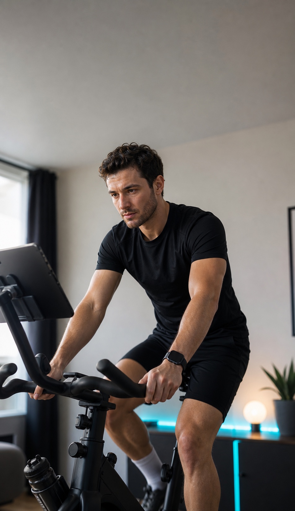 Indoor cyclist training with a smartwatch and a nearby display